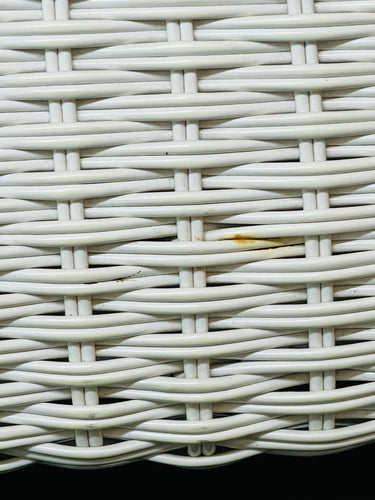 Large Woven White Wicker Purse with Gold Handles